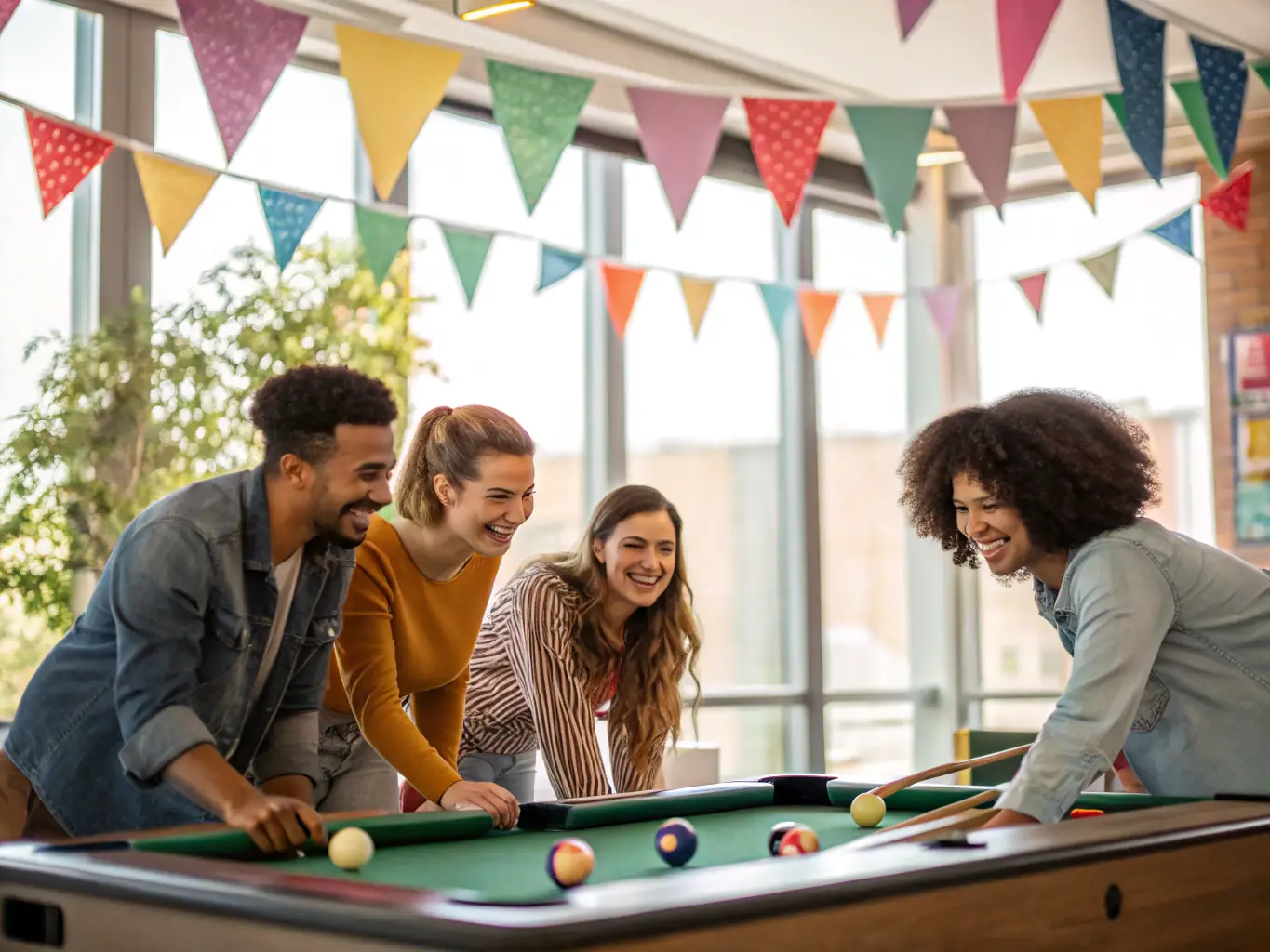 A lively scene from a social event at UNION BILLARD CLUB ROCHEFORT, showing members enjoying themselves and building connections within the billiards community.
